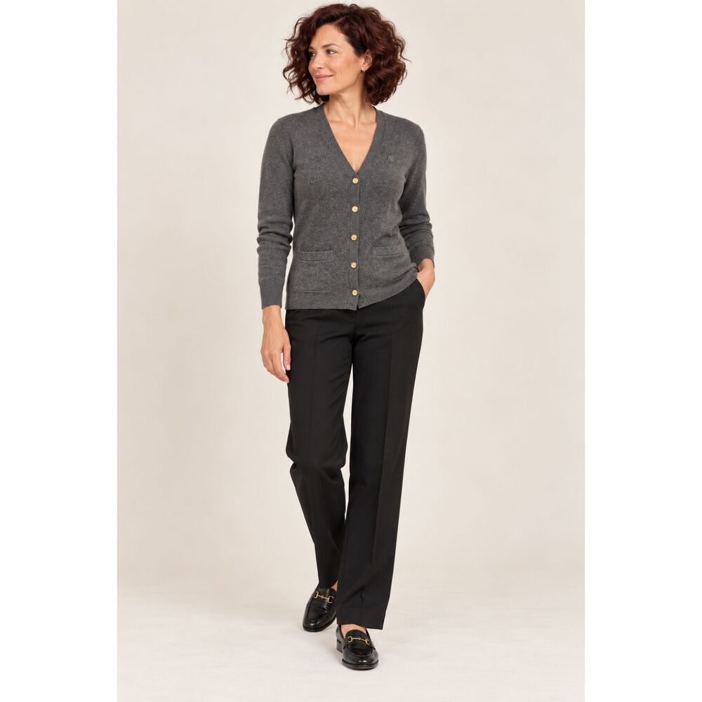 Lauren Ralph Lauren Petite Gray Cashmere Blend Gold Button Cardigan PS